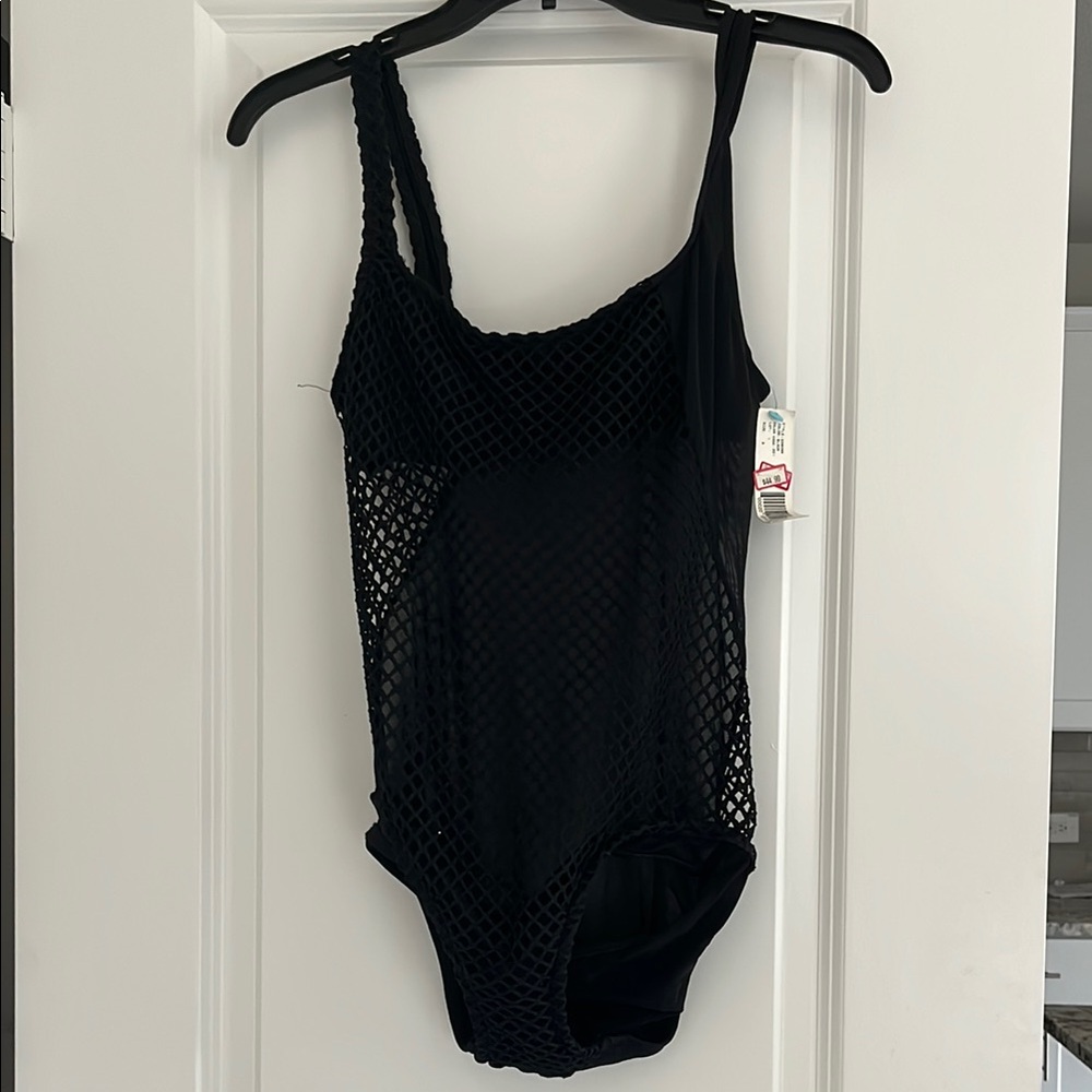 DKNY SWIM Black Mesh One Piece Swimsuit